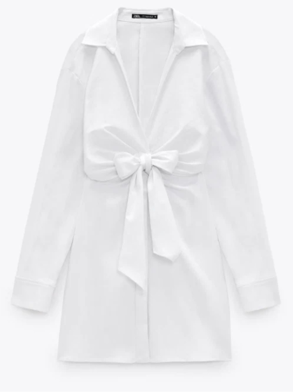 Zara White Stretch Poplin Shirt Dress Large Mini MultiWay Tie Bachelorette Party